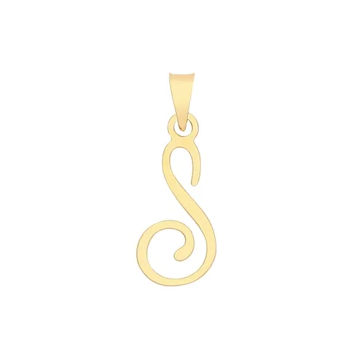 9ct Yellow Gold Script Initial Pendant 19 X 10mm + 5.5mm Bale S